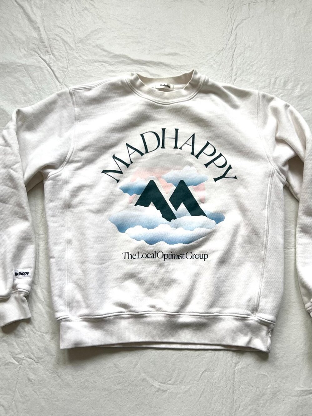 Madhappy sweatshirt Local Optimist fleece crewneck XS tofu white pullover